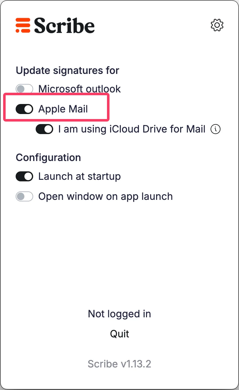 Włącz instalację Apple Mail