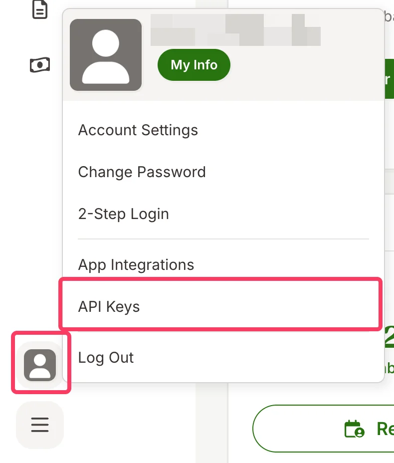 Na swoim koncie BambooHR kliknij zdjęcie profilowe, a następnie kliknij API Keys