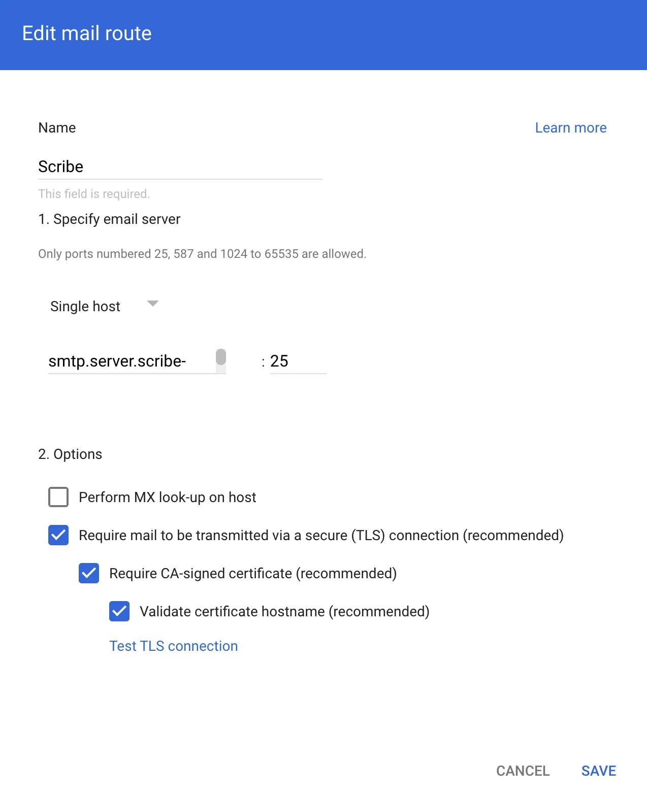 Kliknij łącze "ADD ROUTE" i wypełnij formularz następującymi informacjami: