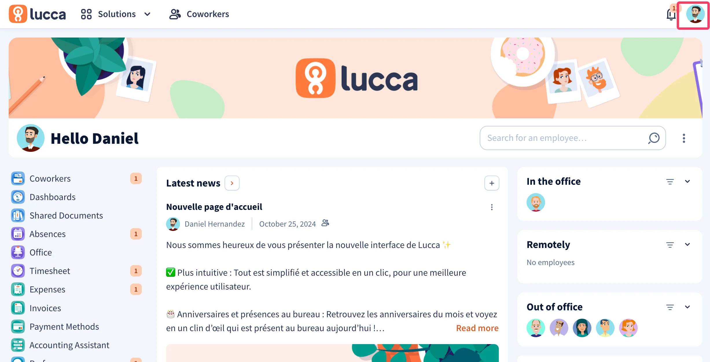 Na swoim koncie Lucca kliknij zdjęcie profilowe w prawym górnym rogu