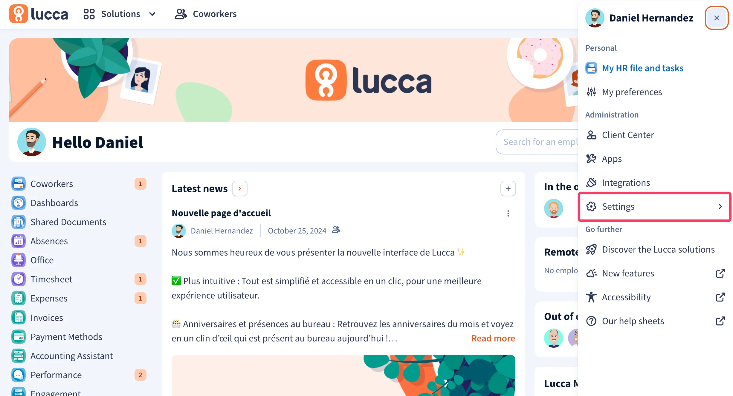 W menu rozwijanym kliknij 'Settings'