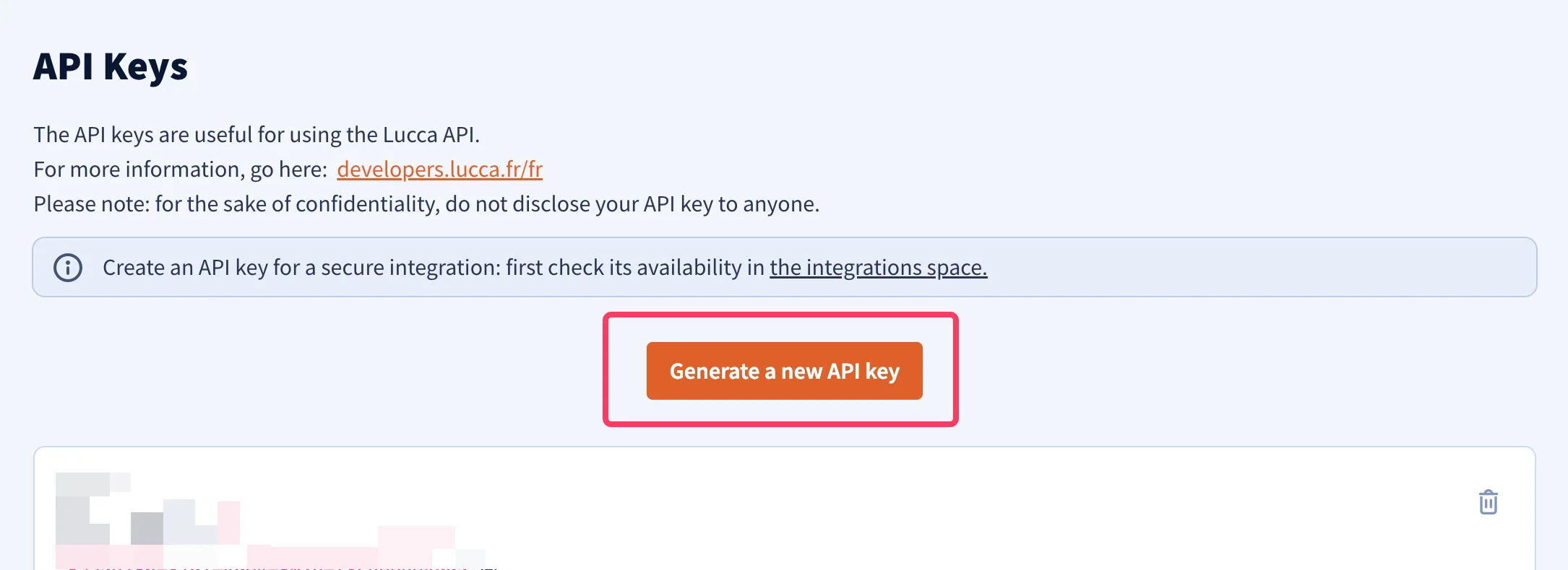 Kliknij przycisk 'Generate a new API key'