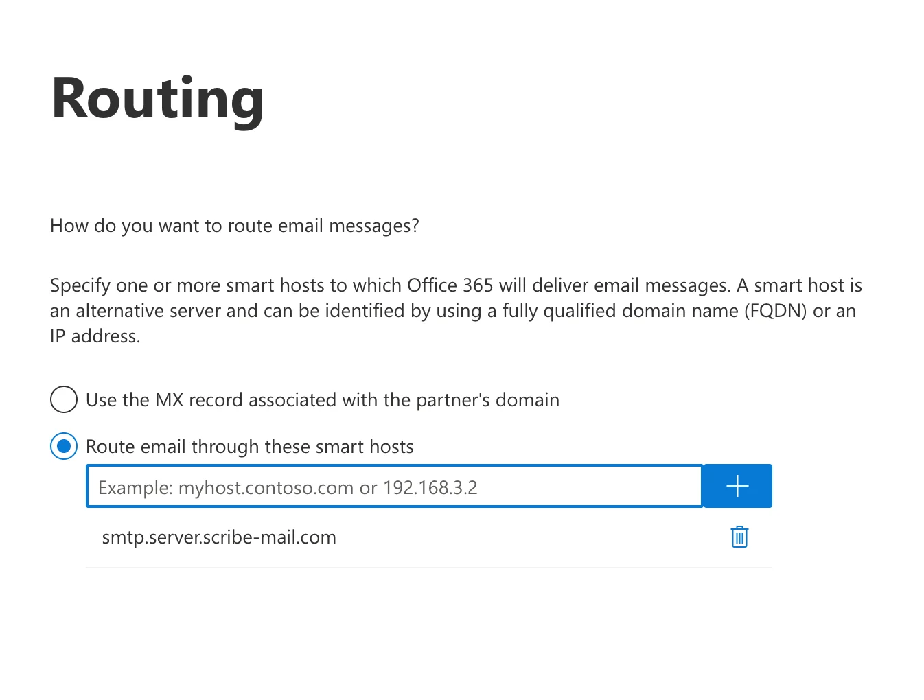 Wybierz "Route email through these smart hosts" i dodaj "smtp.server.scribe-mail.com" do listy"