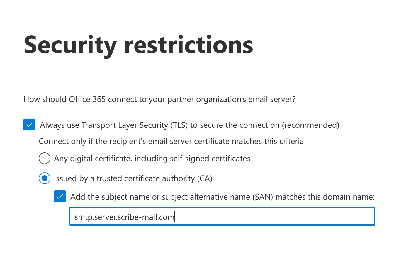 Wybierz "Always use Transport Layer Security (TLS) to secure the connection (recommended)"