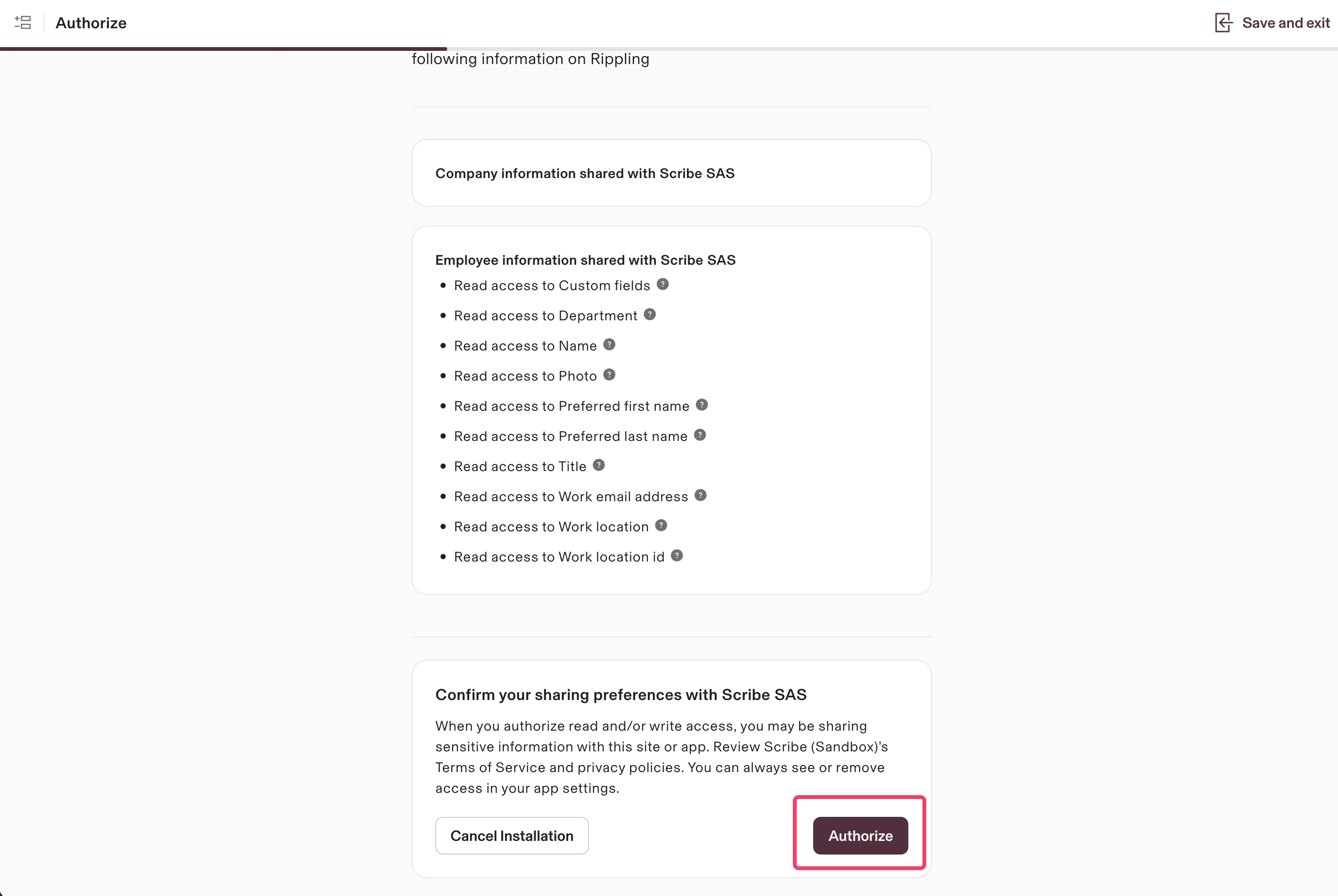 Sprawdź zakresy i kliknij 'Authorize'