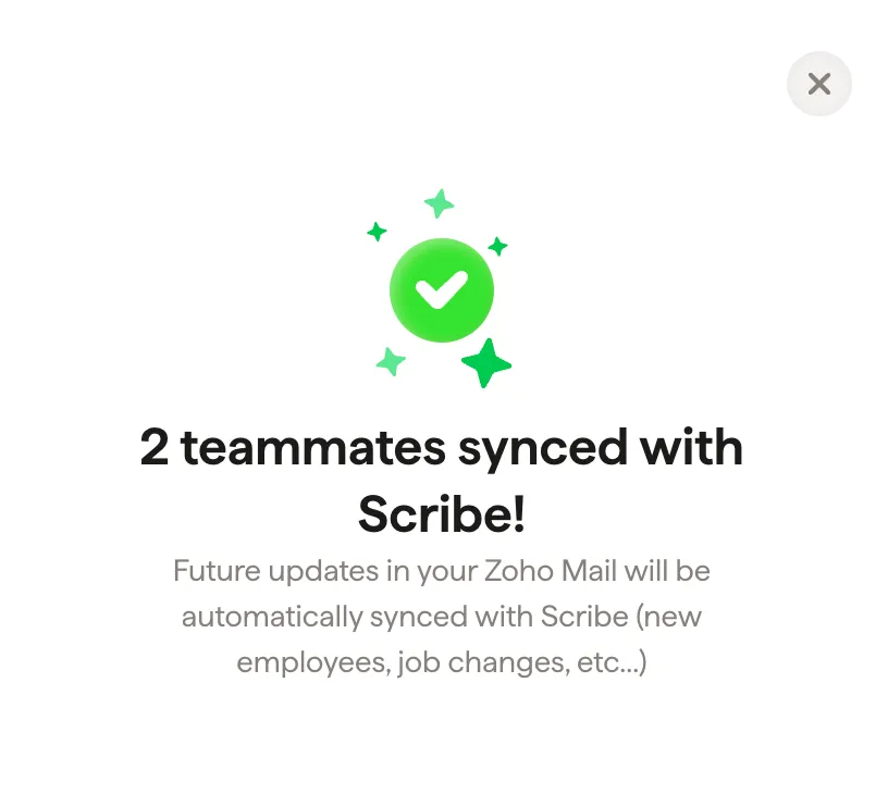 Listo, tus miembros del equipo están sincronizados con Scribe